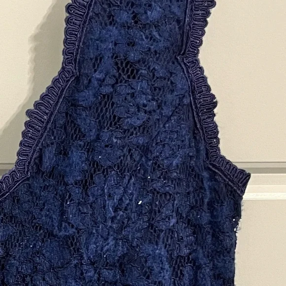 Plus Size Navy Blue Handkerchief / Asymmetrical Dress w Rhinestones Belted Front - Picture 6 of 6